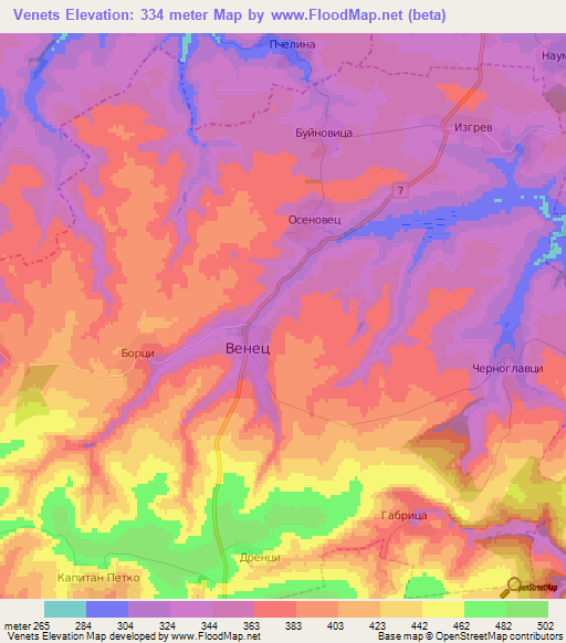 Venets,Bulgaria Elevation Map