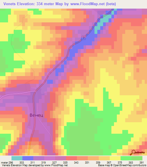 Venets,Bulgaria Elevation Map
