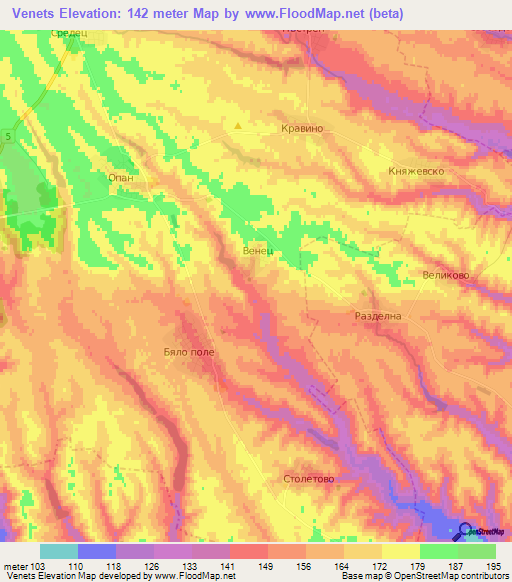 Venets,Bulgaria Elevation Map