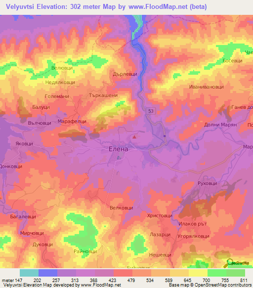 Velyuvtsi,Bulgaria Elevation Map