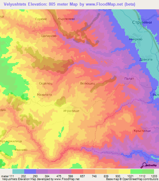 Velyushtets,Bulgaria Elevation Map