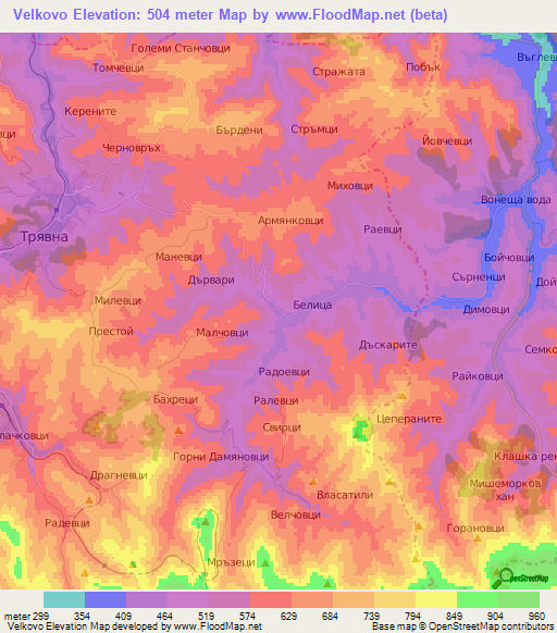 Velkovo,Bulgaria Elevation Map