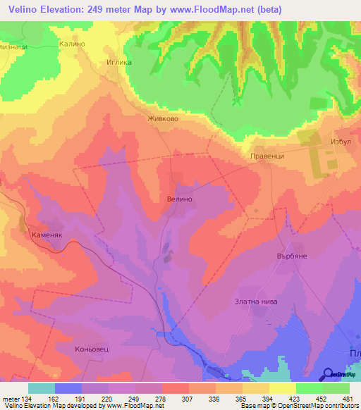 Velino,Bulgaria Elevation Map
