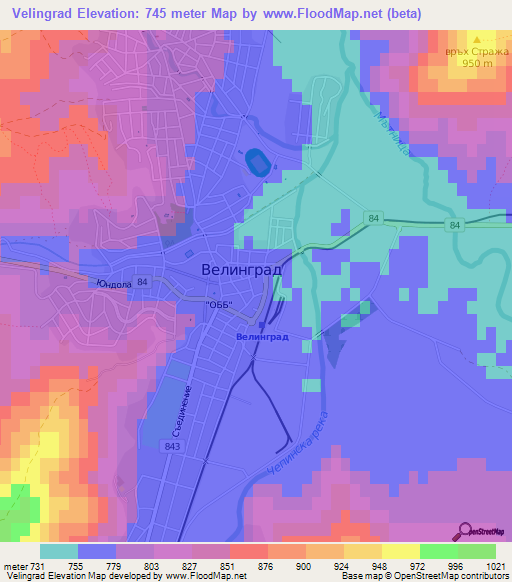 Velingrad,Bulgaria Elevation Map