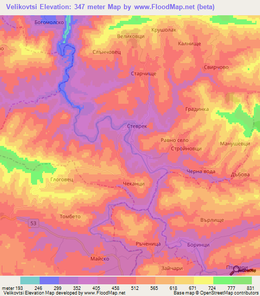 Velikovtsi,Bulgaria Elevation Map