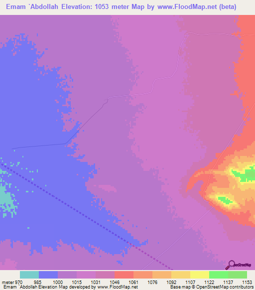 Emam `Abdollah,Iran Elevation Map