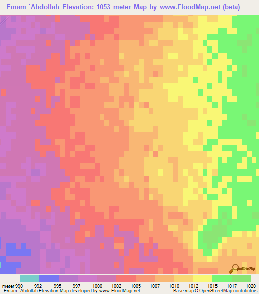Emam `Abdollah,Iran Elevation Map