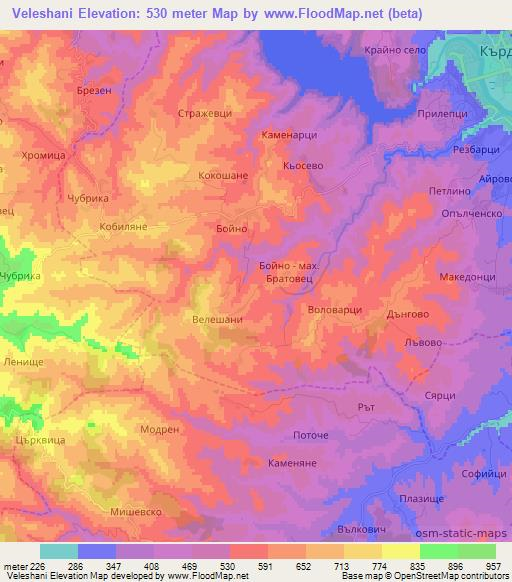 Veleshani,Bulgaria Elevation Map