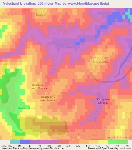 Veleshani,Bulgaria Elevation Map