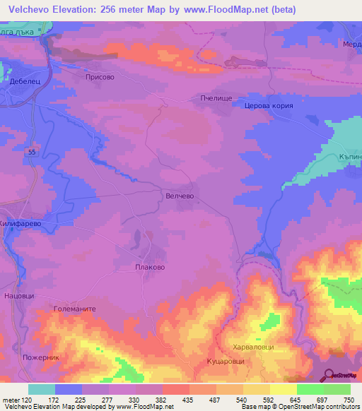 Velchevo,Bulgaria Elevation Map