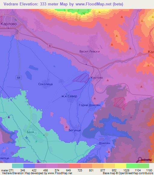 Vedrare,Bulgaria Elevation Map