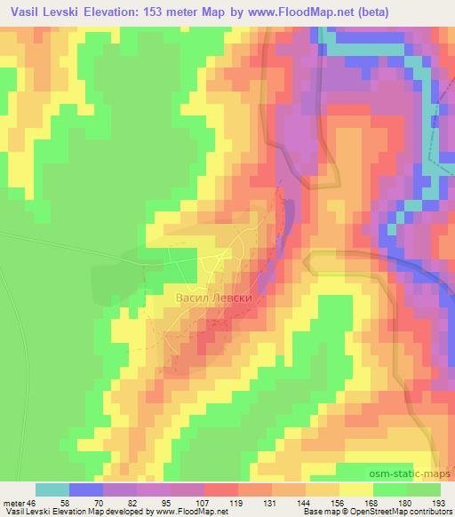 Vasil Levski,Bulgaria Elevation Map