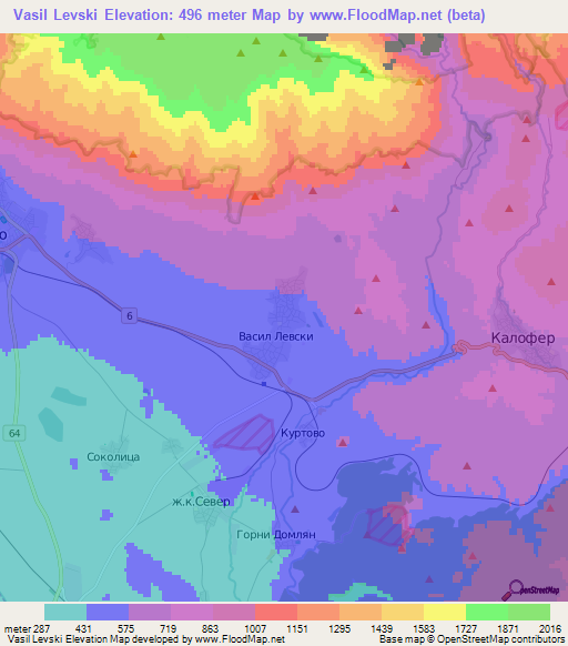 Vasil Levski,Bulgaria Elevation Map
