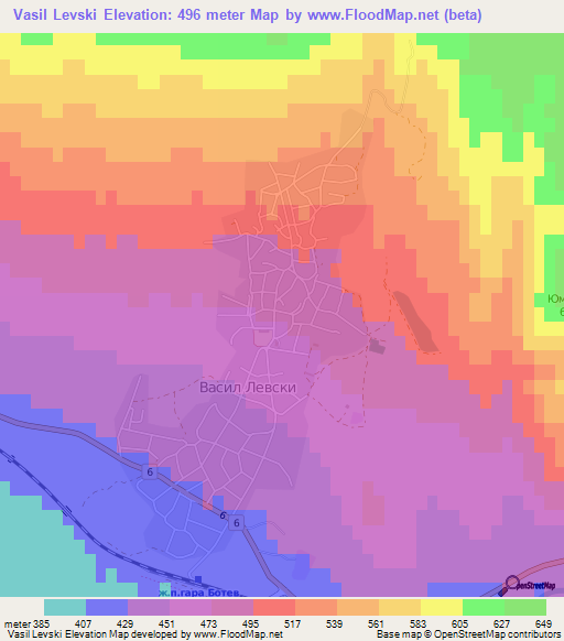 Vasil Levski,Bulgaria Elevation Map