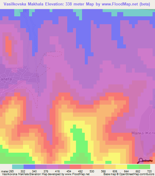 Vasilkovska Makhala,Bulgaria Elevation Map