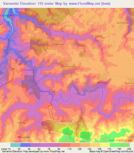 Varnentsi,Bulgaria Elevation Map