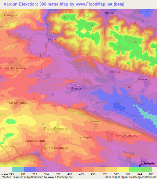 Vardun,Bulgaria Elevation Map