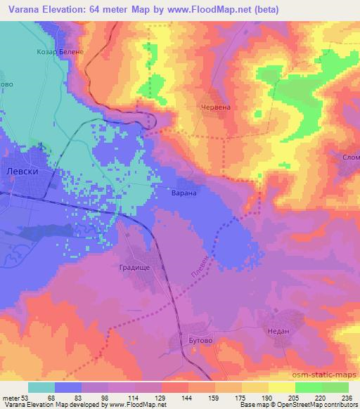 Varana,Bulgaria Elevation Map