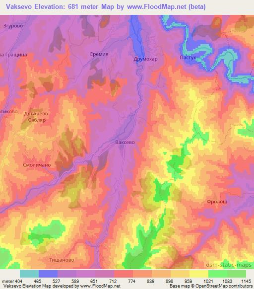 Vaksevo,Bulgaria Elevation Map