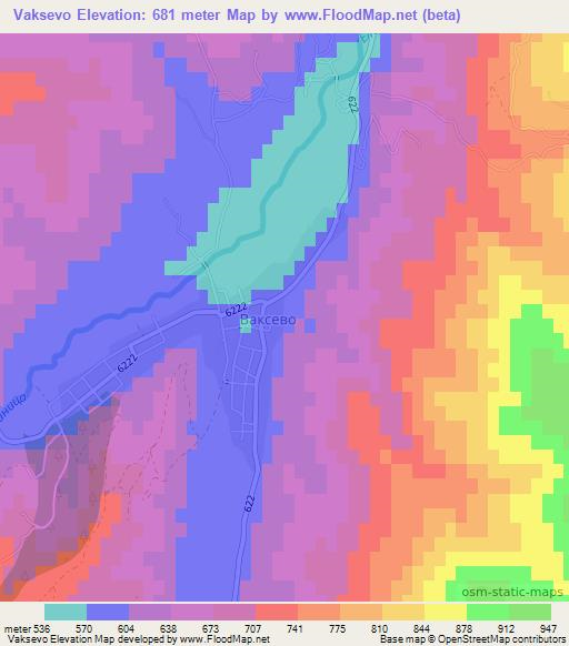 Vaksevo,Bulgaria Elevation Map