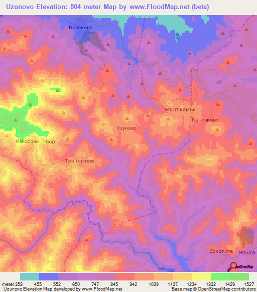 Uzunovo,Bulgaria Elevation Map