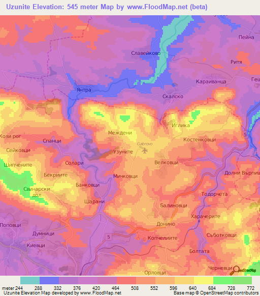 Uzunite,Bulgaria Elevation Map