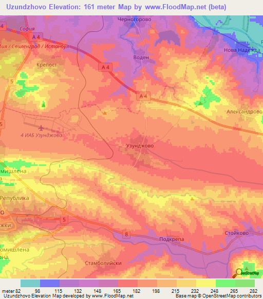 Uzundzhovo,Bulgaria Elevation Map