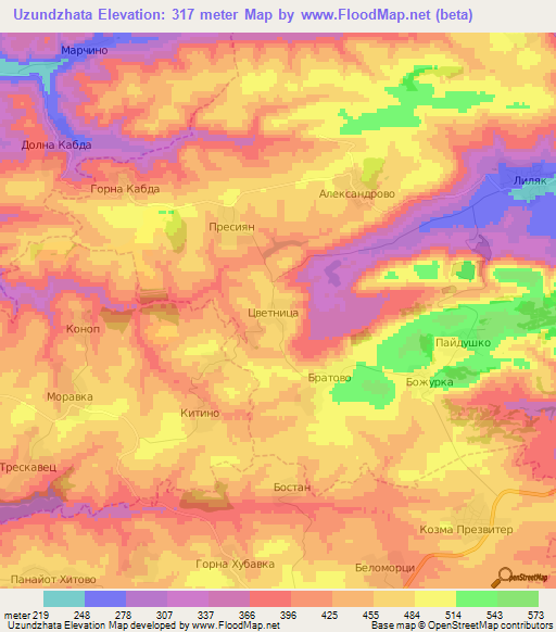 Uzundzhata,Bulgaria Elevation Map