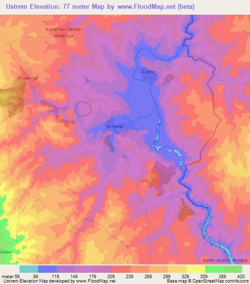 Ustrem,Bulgaria Elevation Map
