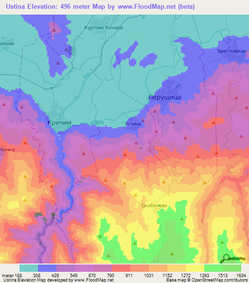 Ustina,Bulgaria Elevation Map