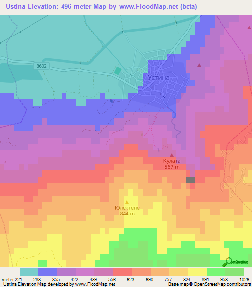Ustina,Bulgaria Elevation Map