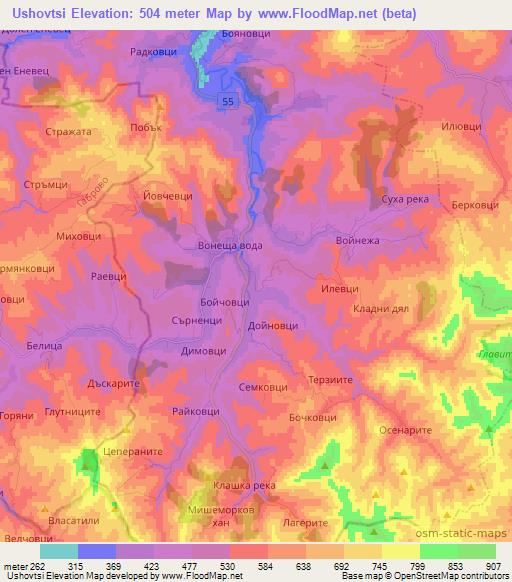 Ushovtsi,Bulgaria Elevation Map