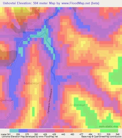 Ushovtsi,Bulgaria Elevation Map