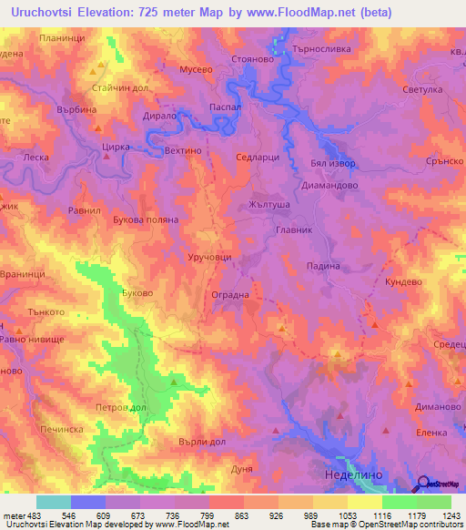 Uruchovtsi,Bulgaria Elevation Map