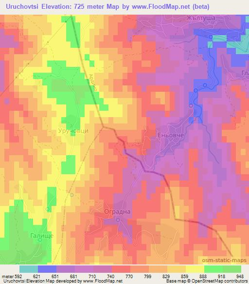 Uruchovtsi,Bulgaria Elevation Map