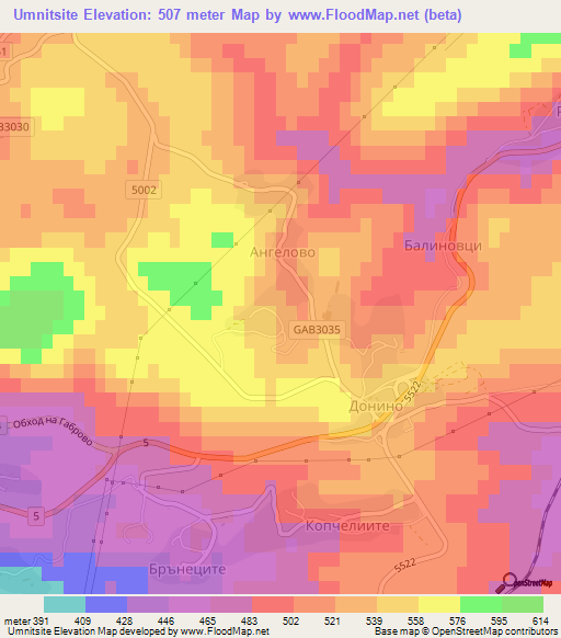 Umnitsite,Bulgaria Elevation Map