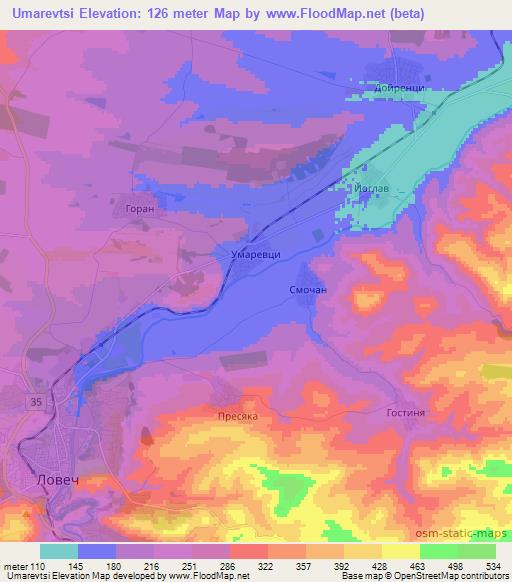 Umarevtsi,Bulgaria Elevation Map