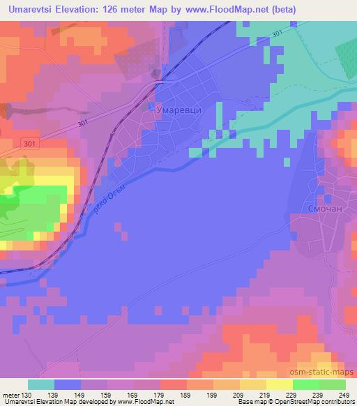 Umarevtsi,Bulgaria Elevation Map