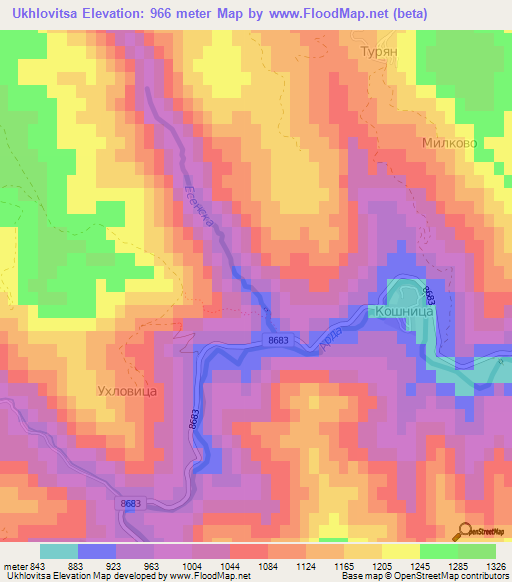 Ukhlovitsa,Bulgaria Elevation Map