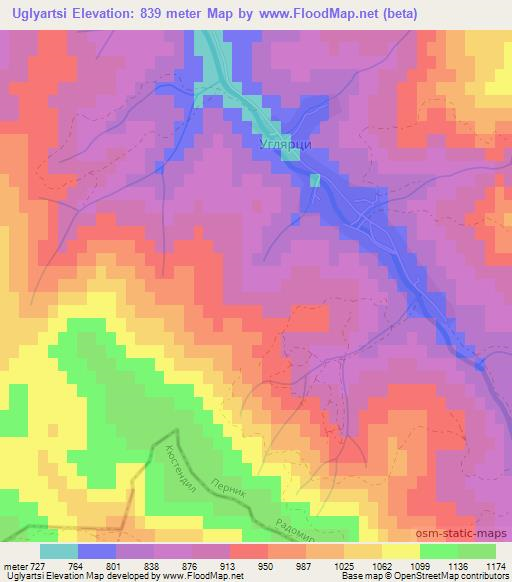 Uglyartsi,Bulgaria Elevation Map