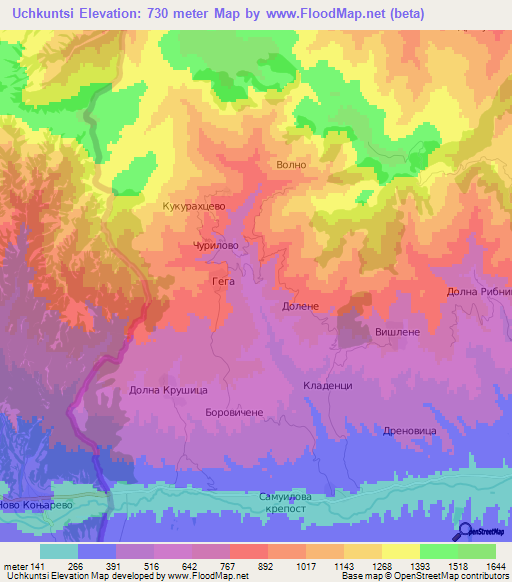 Uchkuntsi,Bulgaria Elevation Map