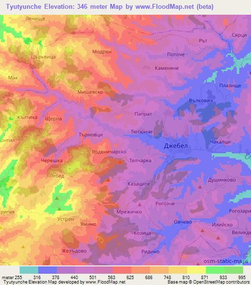 Tyutyunche,Bulgaria Elevation Map