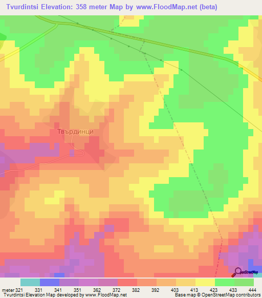 Tvurdintsi,Bulgaria Elevation Map