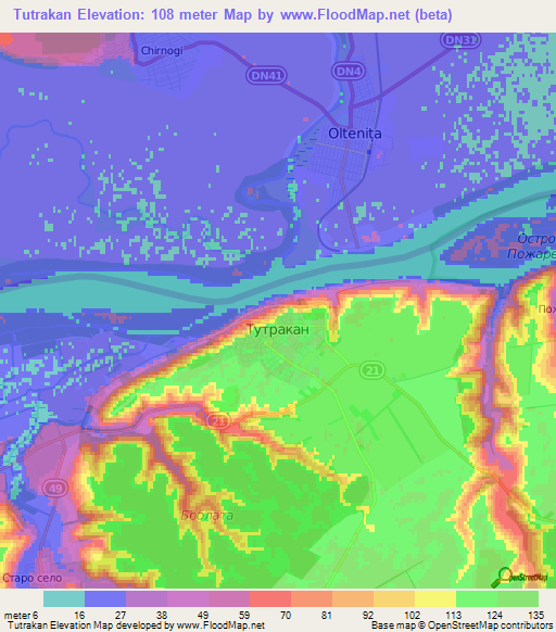 Tutrakan,Bulgaria Elevation Map