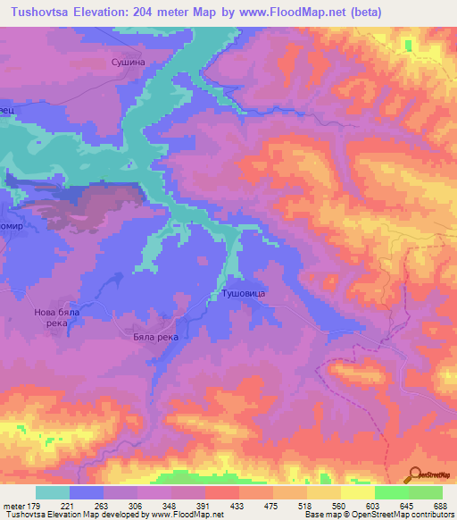 Tushovtsa,Bulgaria Elevation Map