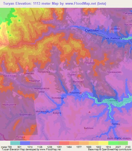 Turyan,Bulgaria Elevation Map