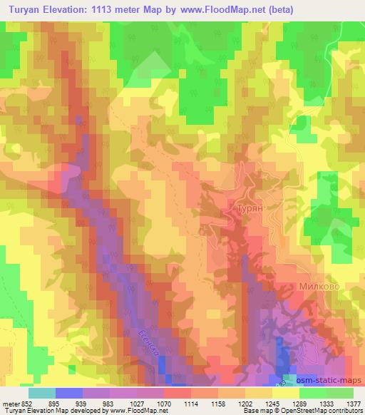Turyan,Bulgaria Elevation Map