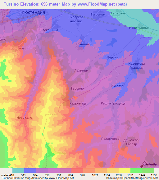 Tursino,Bulgaria Elevation Map