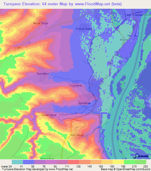 Turnyane,Bulgaria Elevation Map