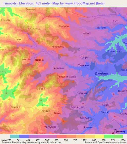 Turnovtsi,Bulgaria Elevation Map